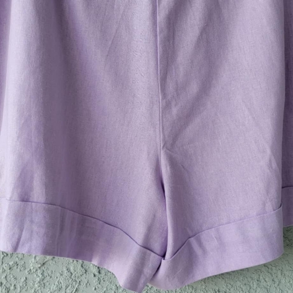 Purple 55% Linen Shorts - Picture 3 of 9